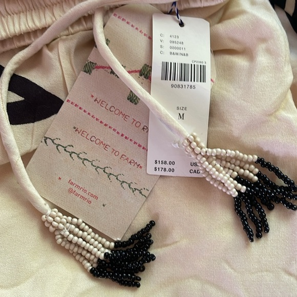 Farm Rio NWT fun S, or S petite wide leg lined pants, pockets, beaded tassels - Picture 16 of 16